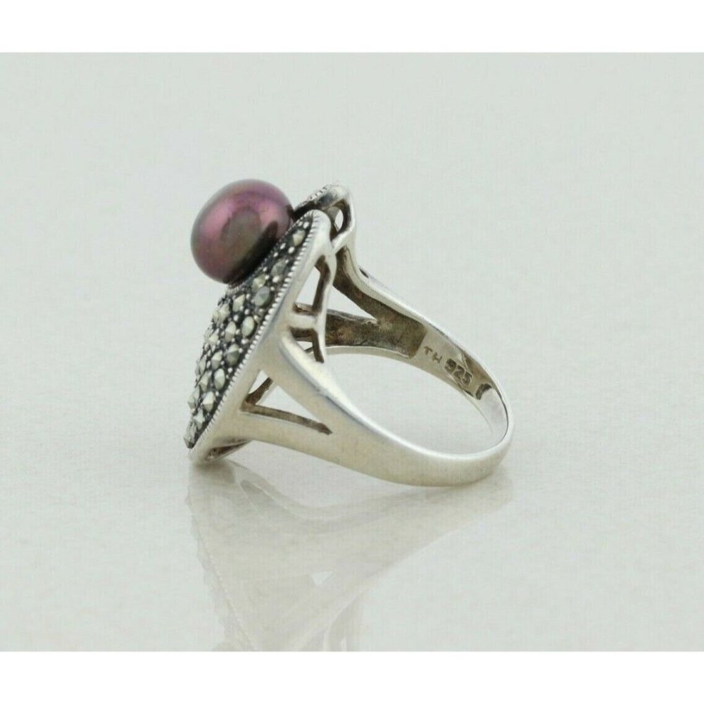 Sterling Silver Brown Pearl and Marcasite Ring Size 7 - Picture 6 of 7